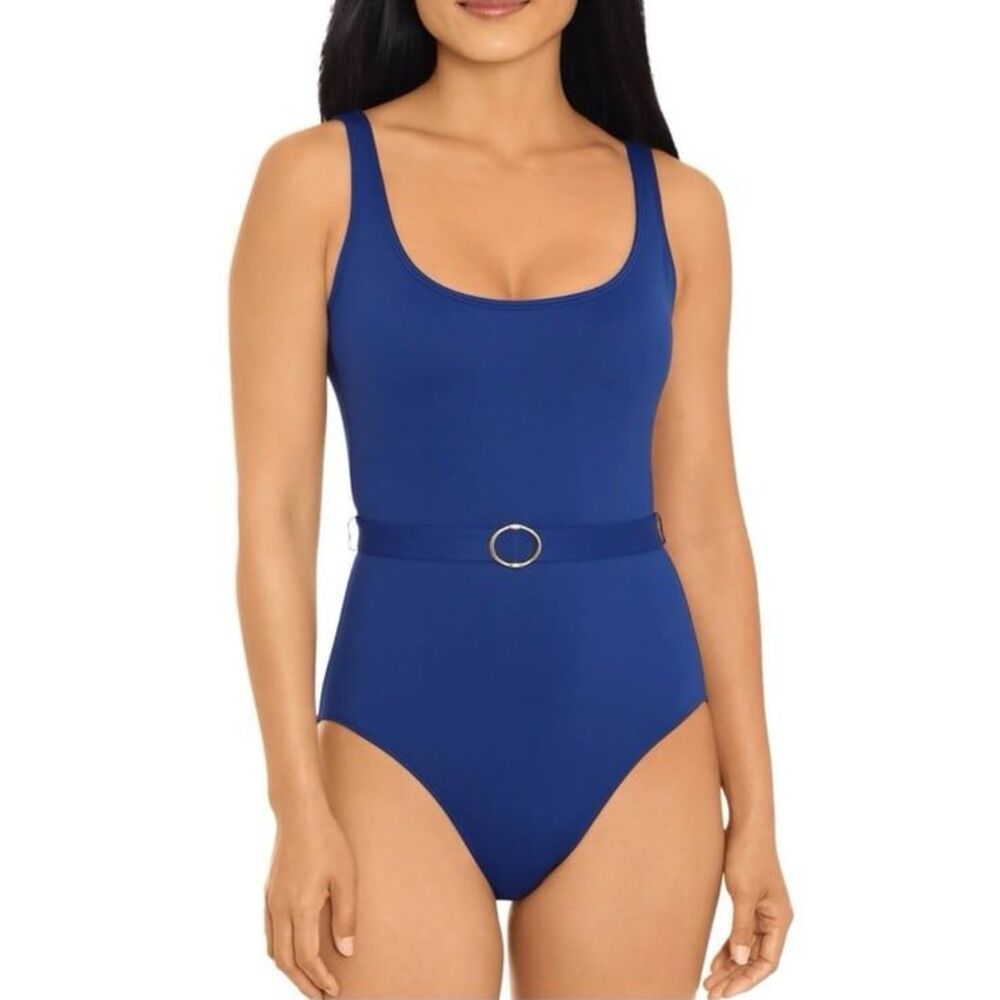 NWT Lauren Ralph Lauren Lingerie Belted One Piece Swimsuit in Blue Size 4